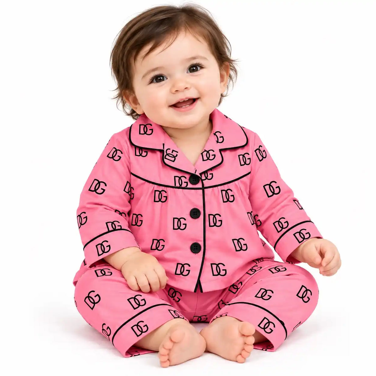 Baby Girl Wearing Pink Printed Shirt and Pajama Night Suit