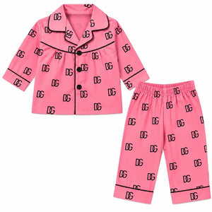 Baby Girls Pink Printed Night Suit Shirt and Pajama Set