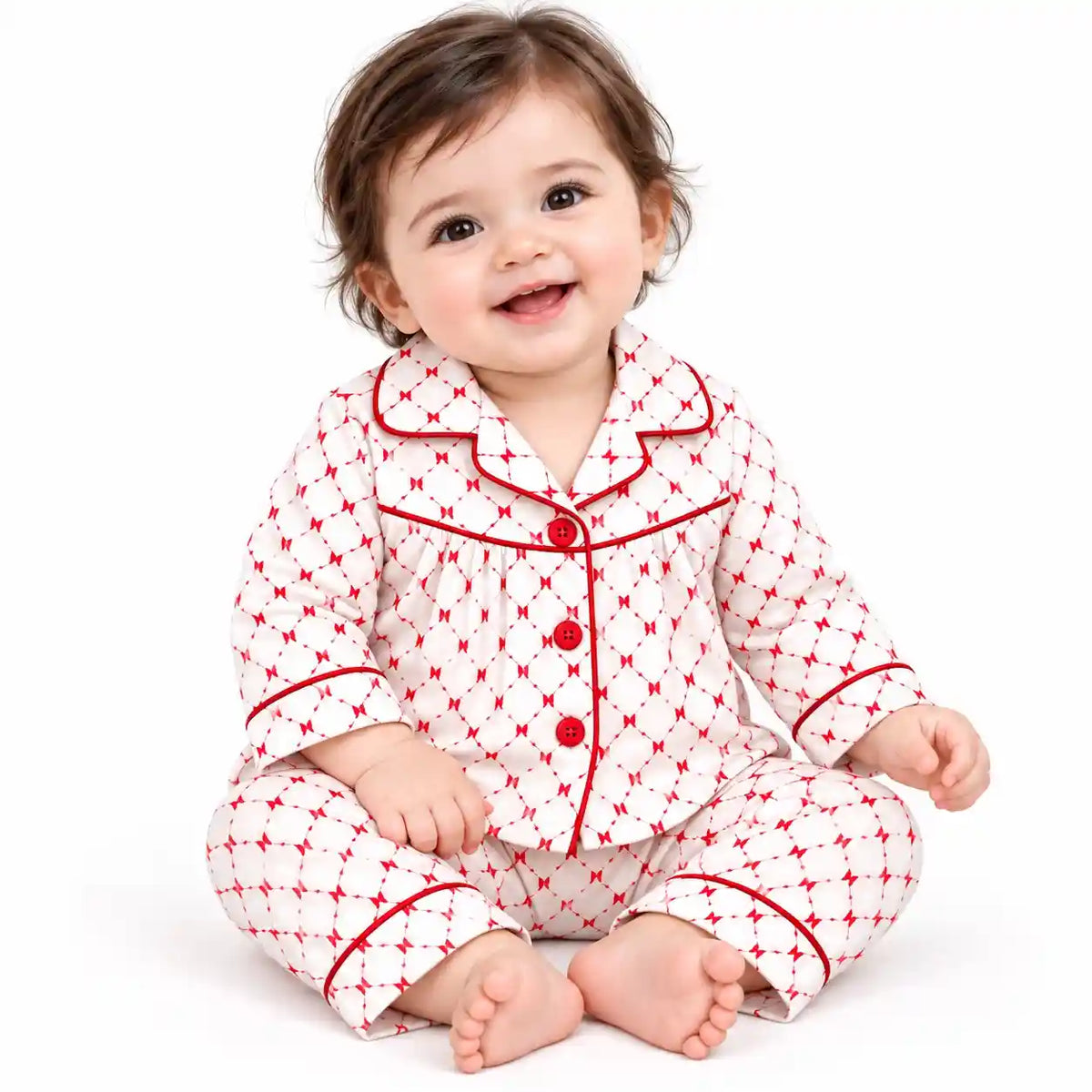 Baby Girl Wearing Diamond Print Night Suit