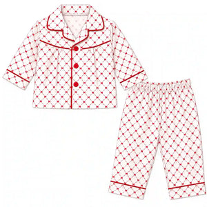 Baby Girls Diamond Print Night Suit Shirt and Pajama Set