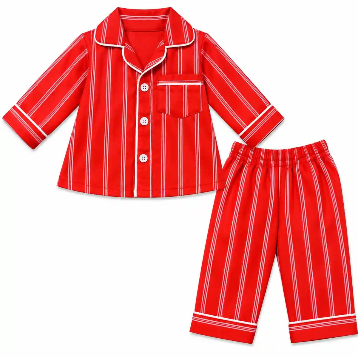 Baby Red Striped Night Suit Shirt and Pajama Set