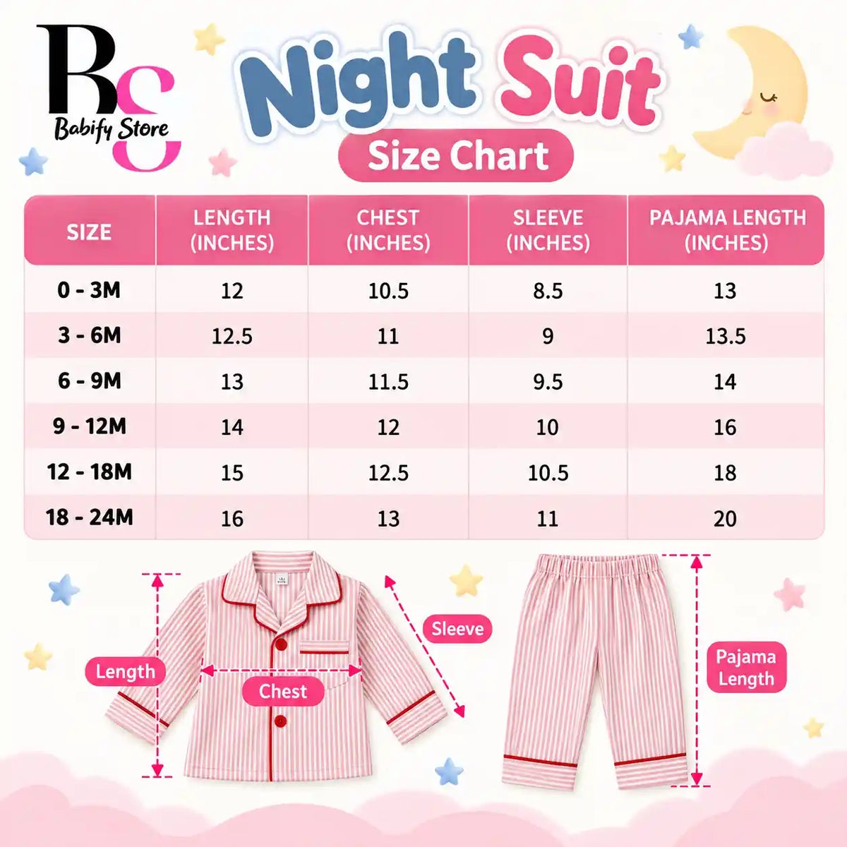 Baby Night Suit Size Chart