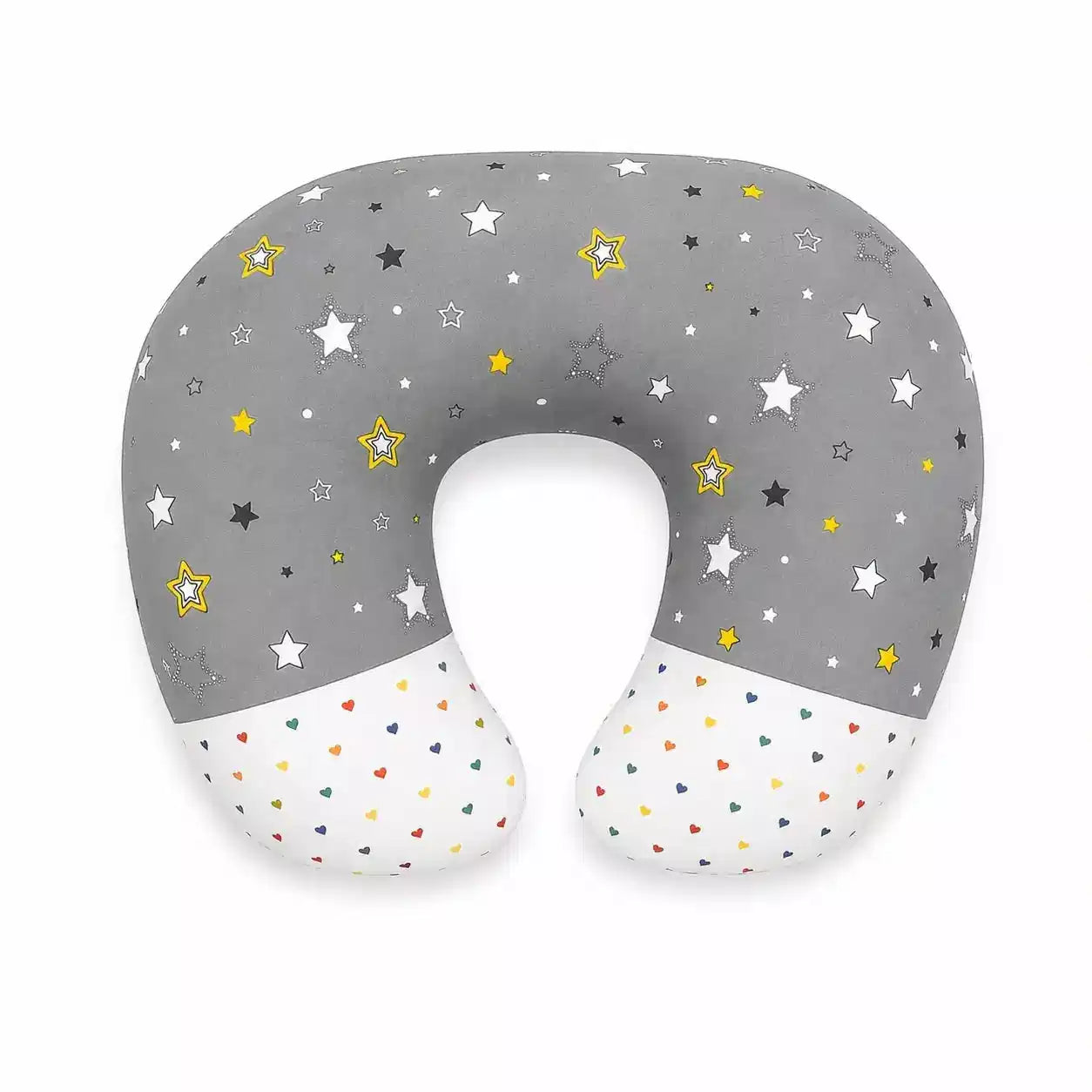 Grey star baby nursing and feeding support pillow with U-shaped design