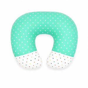 Green polka dot baby nursing and feeding support pillow with U-shaped design
