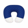 Dark blue polka dot baby nursing and feeding support pillow with U-shaped design