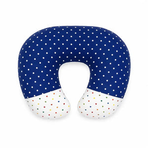 Dark blue polka dot baby nursing and feeding support pillow with U-shaped design