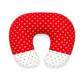 Red polka dot baby nursing and feeding support pillow with U-shaped design