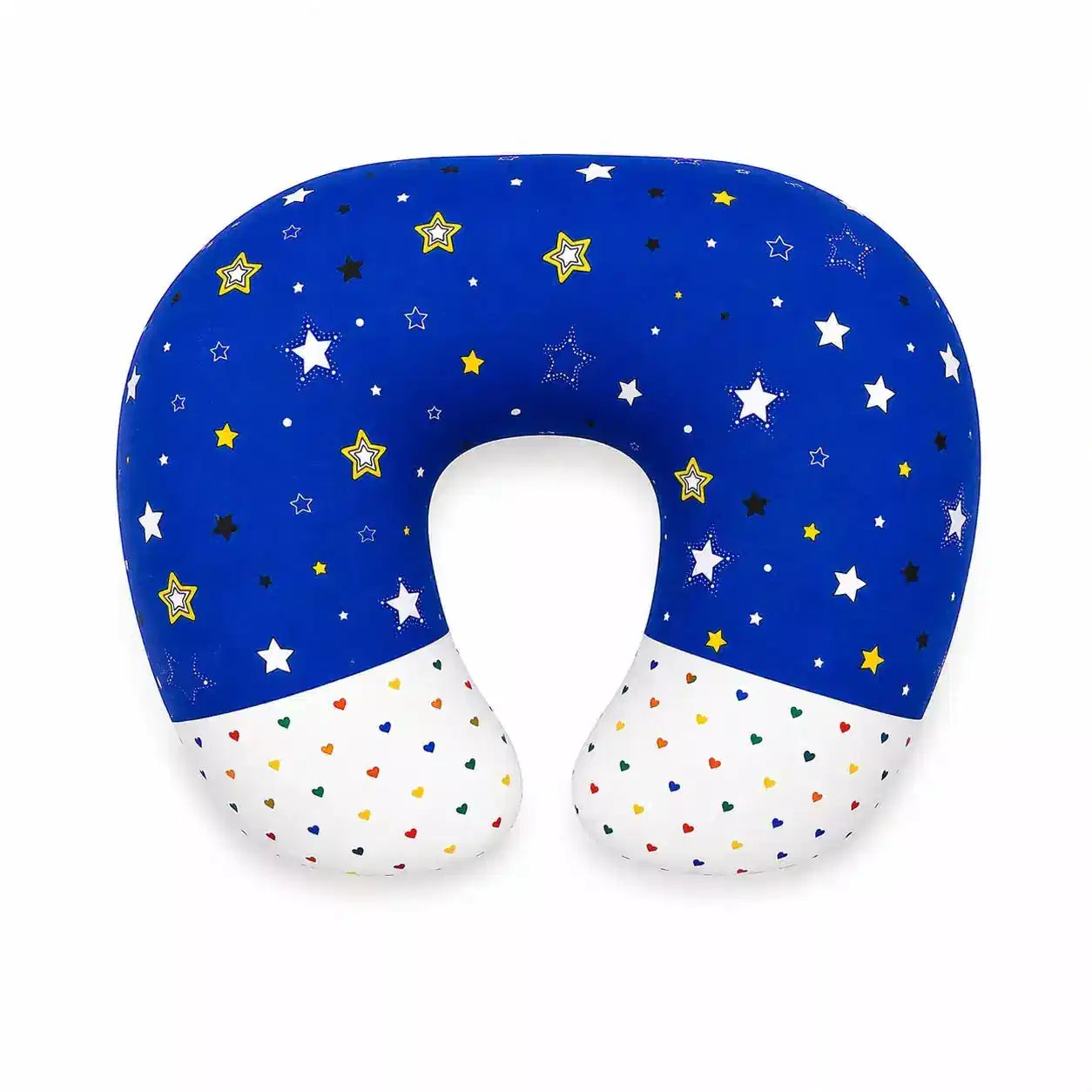 Royal blue star baby nursing and feeding support pillow with U-shaped design