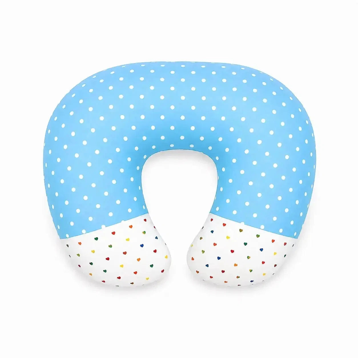 Sky blue polka dot baby nursing and feeding support pillow with U-shaped design
