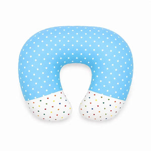 Sky blue polka dot baby nursing and feeding support pillow with U-shaped design