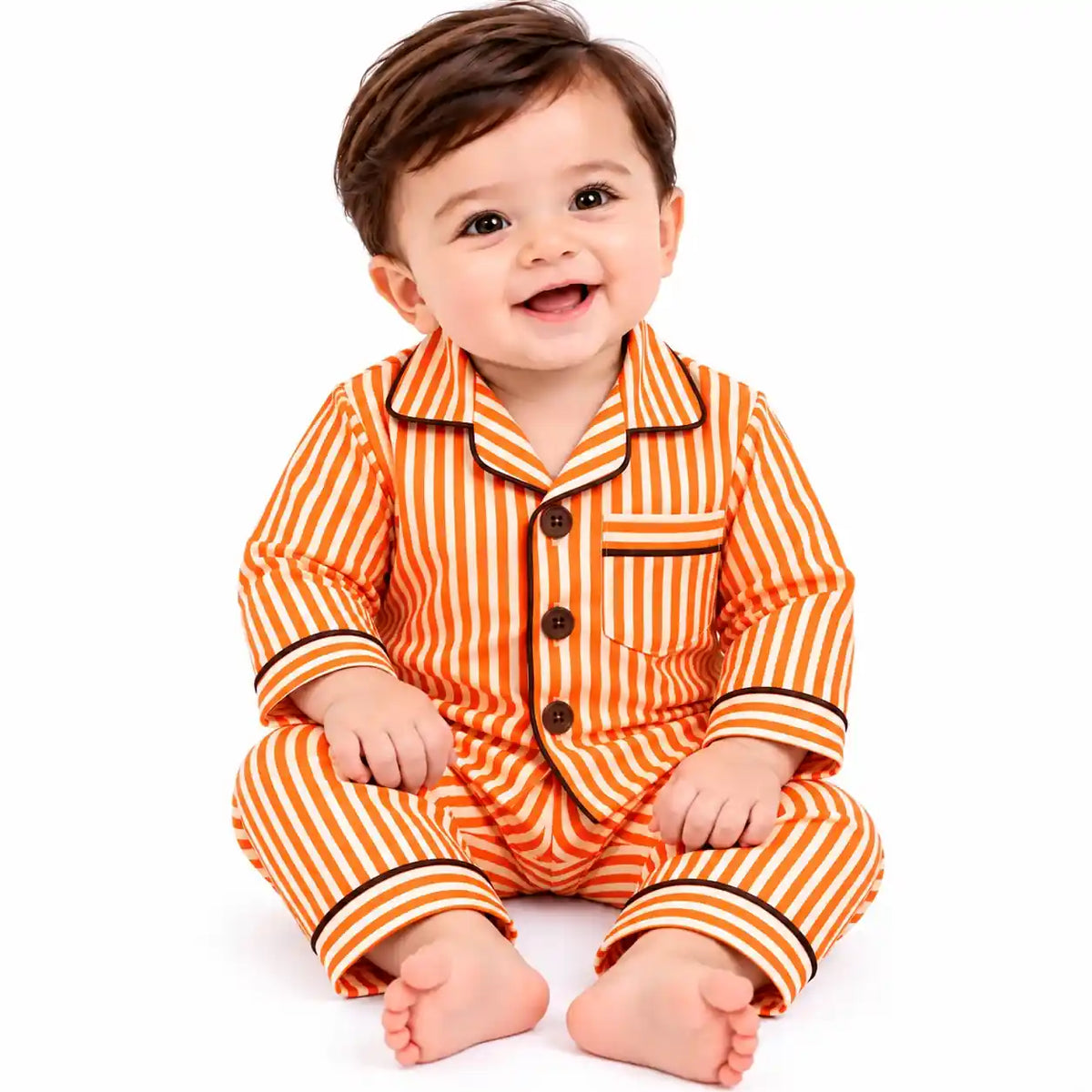 Baby Vertical Stripe Night Suit Shirt and Pajama Set