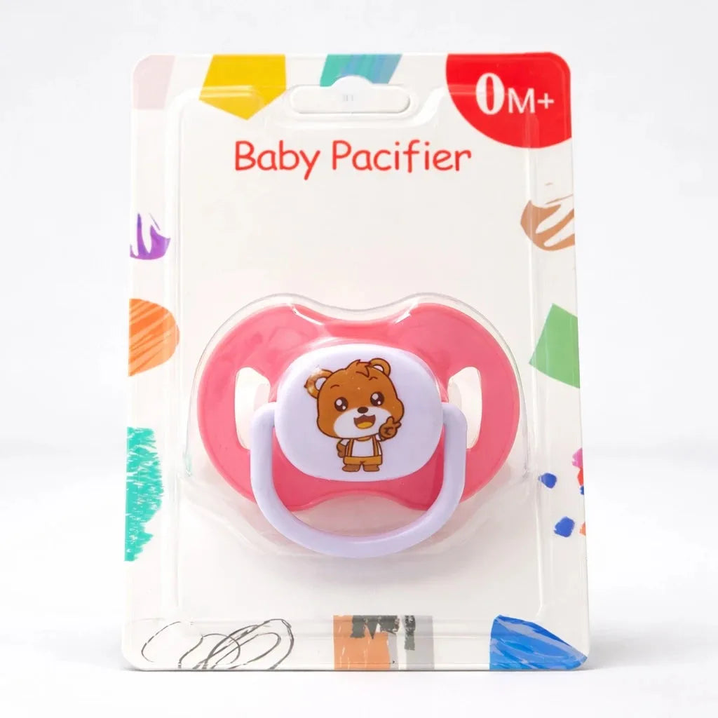 Red Baby Pacifier 0M Plus with Cute Cartoon Print and Soft Nipple for Newborn Babies