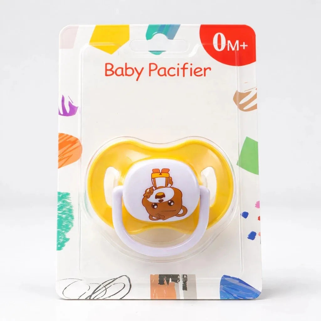 Yellow Baby Pacifier 0M Plus with Cute Cartoon Design for Newborn Babies