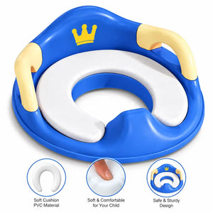 Baby potty training toilet seat with handles and cushion – Blue