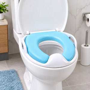 Blue Soft Cushion Baby Potty Training Seat fitted on toilet