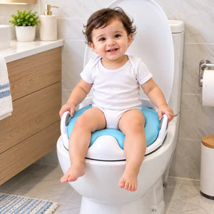 Baby using Blue Soft Cushion Potty Training Seat on toilet