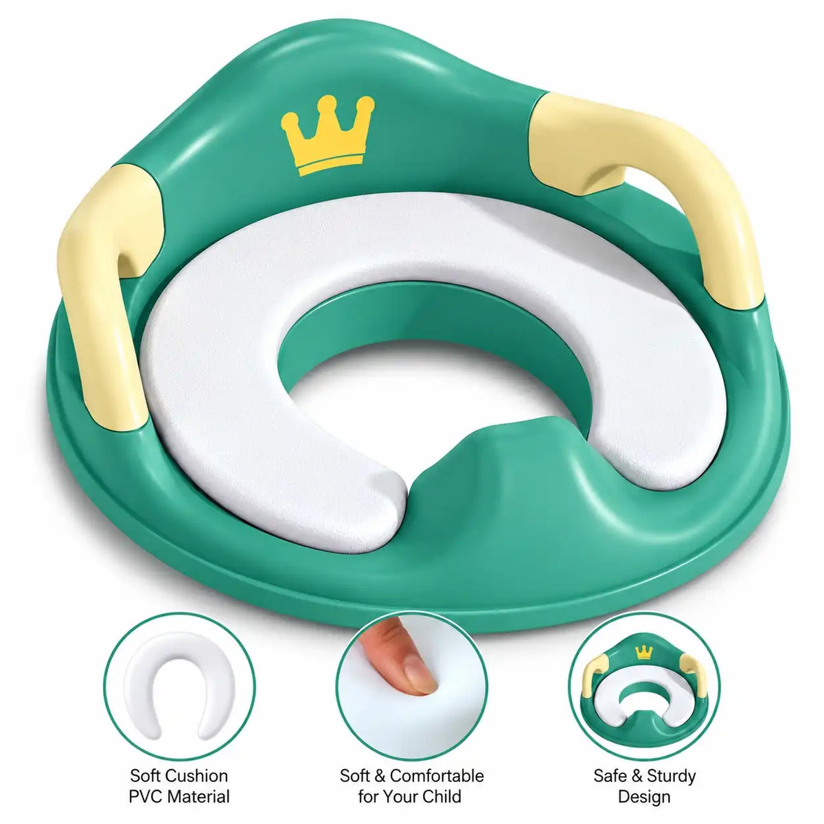 Kids potty training seat with soft cushion and handles – Green