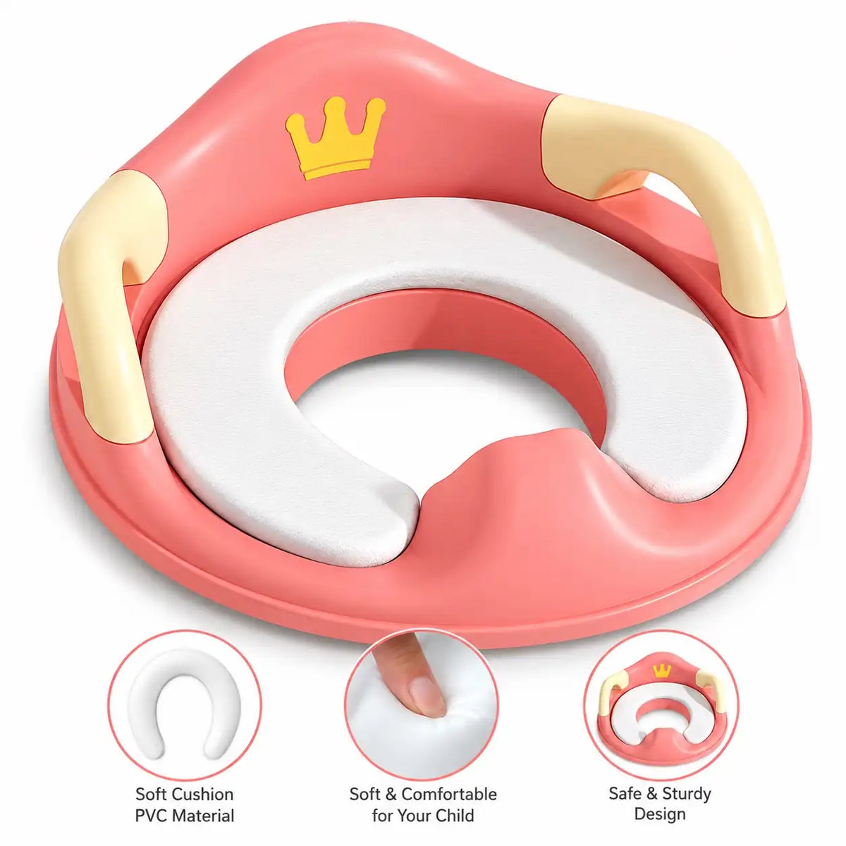 Baby potty training seat with soft cushion and handles – Pink