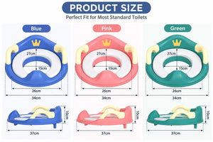 Baby potty training seat size chart – Blue Pink and Green