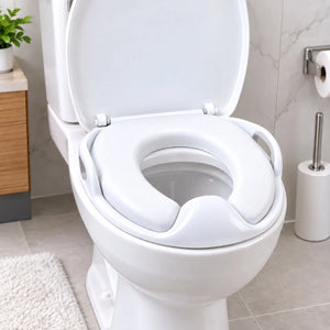 White Soft Cushion Baby Potty Training Seat fitted on toilet