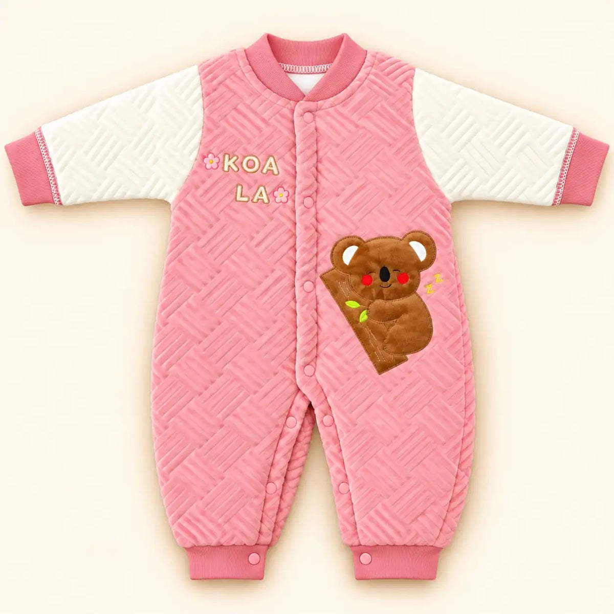 Pink Baby Quilted Winter Romper with Koala Design in Pakistan