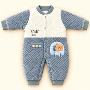 Baby Velvet Quilted Winter Romper Grey and Cream in Pakistan