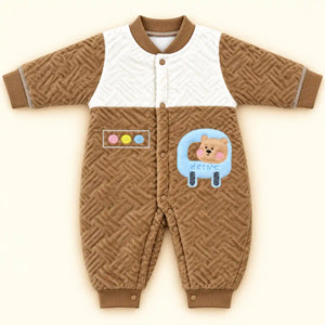 Baby Velvet Quilted Winter Romper Brown and White in Pakistan