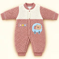 Baby Velvet Quilted Winter Romper Pink and Cream in Pakistan