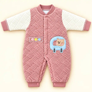 Baby Velvet Quilted Winter Romper Pink and White in Pakistan