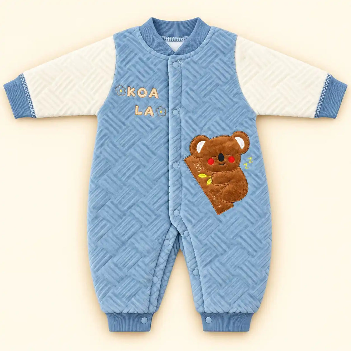Blue Baby Quilted Winter Romper with Koala Design in Pakistan