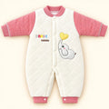 Pink and White Baby Quilted Winter Romper with Elephant Design