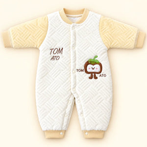 Yellow and White Baby Quilted Winter Romper with Cute Character Design