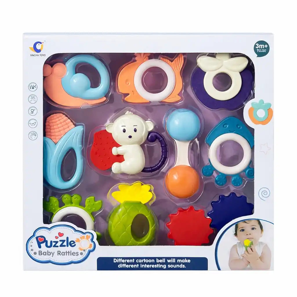 10-Piece Baby Rattle Toy Set with Teethers & Sound Toys for Infants 3M+