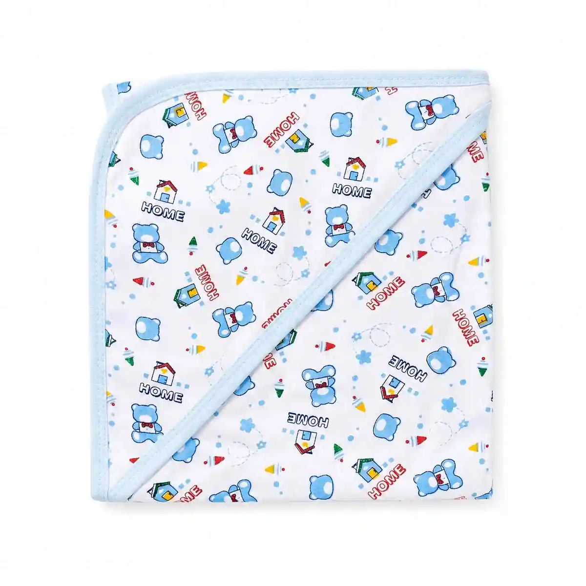 Blue baby receiving blanket with teddy home print