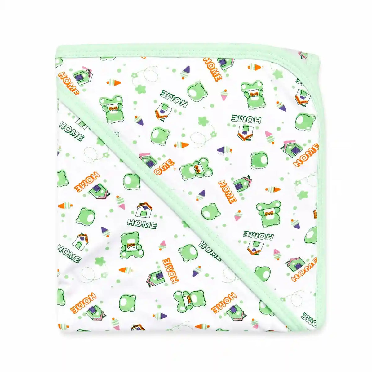 Mint green baby receiving blanket with teddy home print