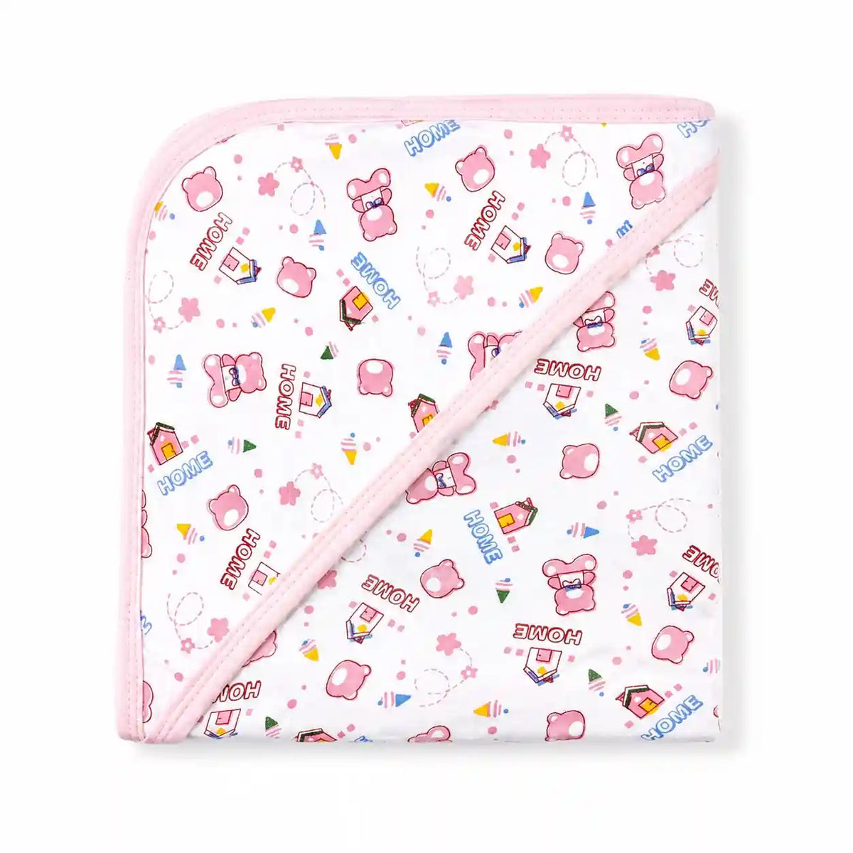 Pink baby receiving blanket with teddy home print