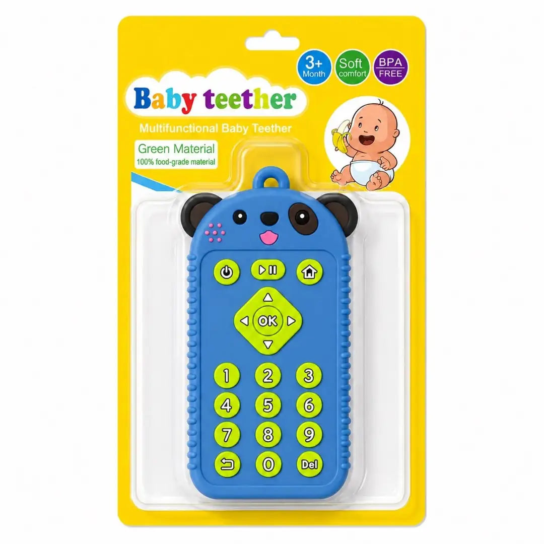 Blue remote control shape baby teether with panda design – 3+ months 