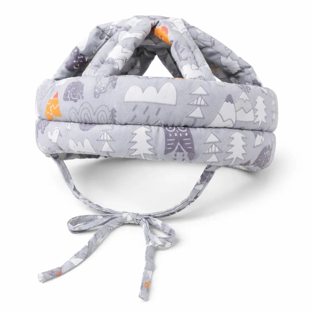 Grey Print Baby Head Protection Helmet with Adjustable Strap and Soft Cotton Cushion Filling