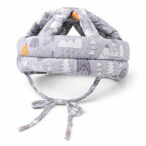Grey Print Baby Head Protection Helmet with Adjustable Strap and Soft Cotton Cushion Filling