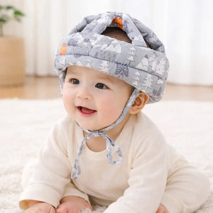 Baby Wearing Adjustable Grey Head Safety Helmet with Soft Cushion Padding for Crawling and Walking