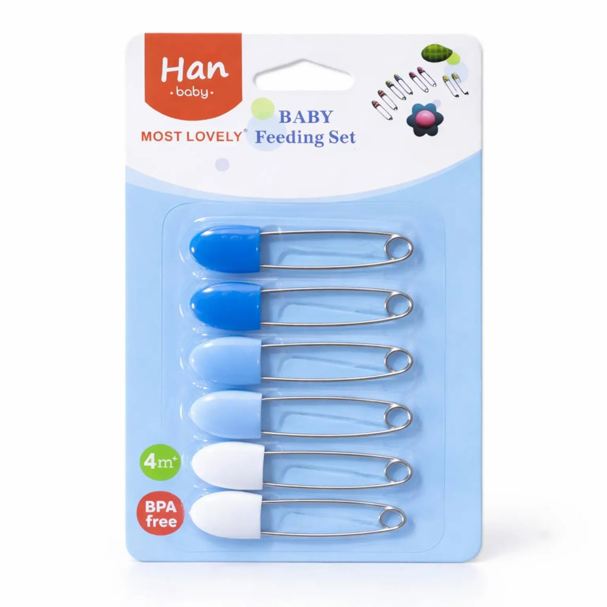 Baby Safety Pins 6 Pieces Set with Blue and White Protective Caps
