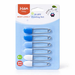 Baby Safety Pins 6 Pieces Set with Blue and White Protective Caps