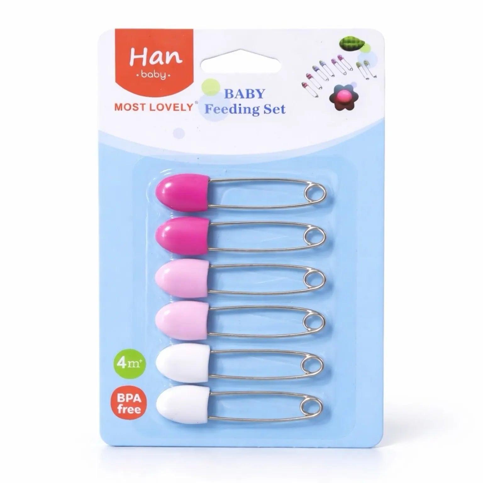 Baby Safety Pins 6 Pieces Set with Pink and Blue Protective Caps for Baby Clothes and Diapers