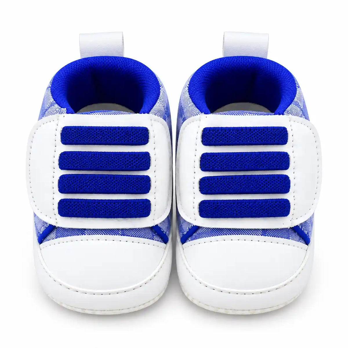 Blue and white baby shoes front view for newborn babies