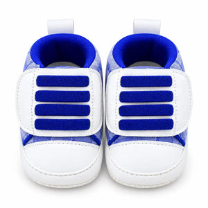 Blue and white baby shoes front view for newborn babies