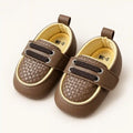 Coffee Brown Baby Boys Prewalker Shoes with Checkered Front Design and Decorative Laces Angle View