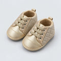 Golden Quilted Baby Shoes Metallic Gold Lace-Up Casual Prewalker Sneakers Side Angle View