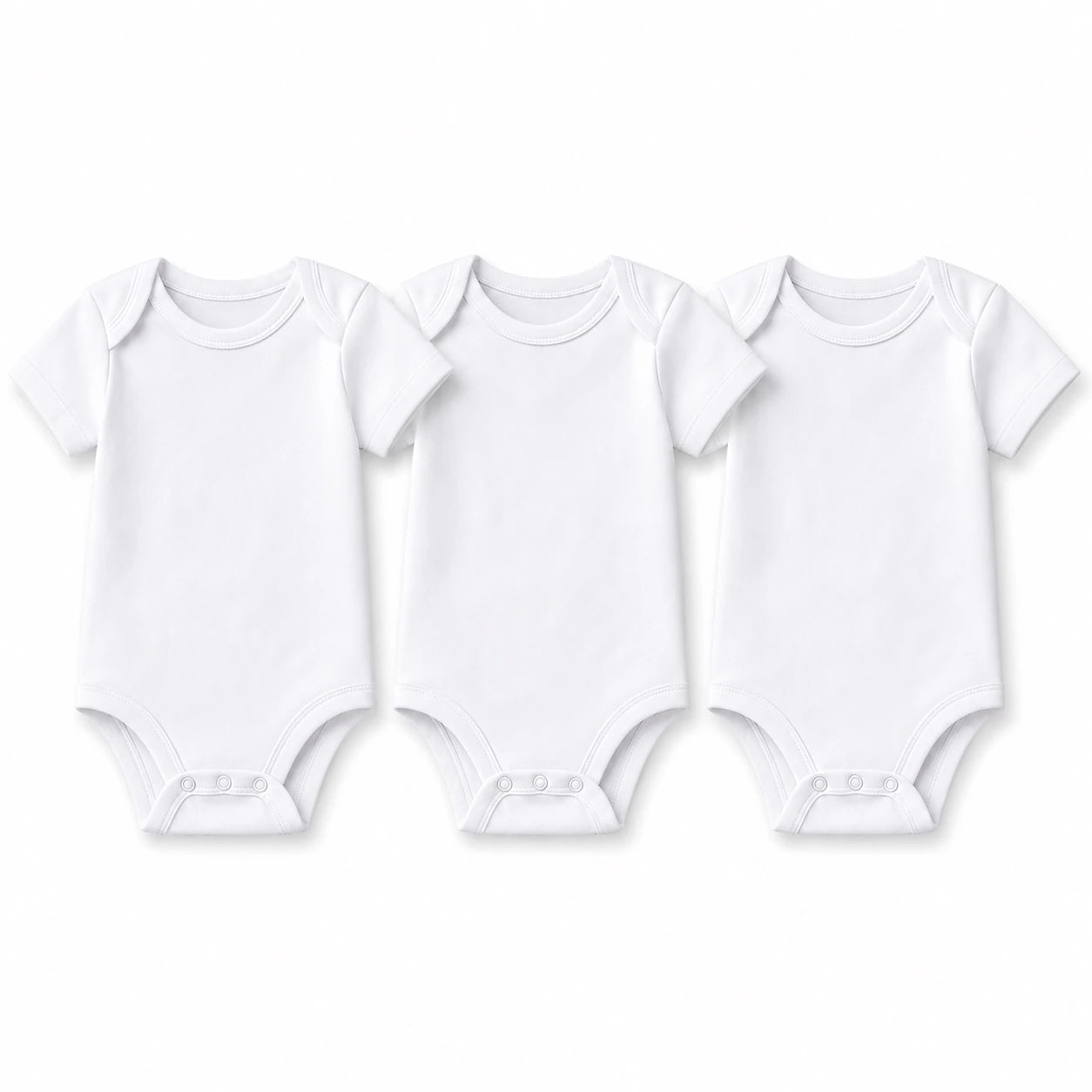 Pack of 3 Baby Bodysuits / Rompers - Half Sleeves White