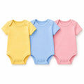Baby short sleeve bodysuit pack of 3 – Yellow, Blue & Pink