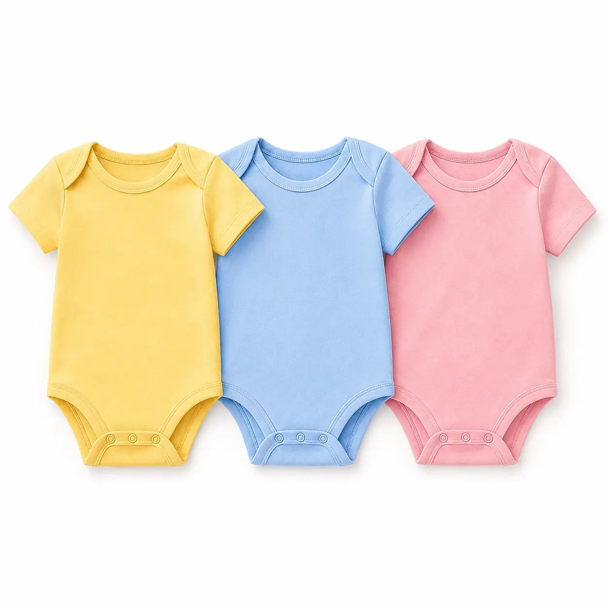 Baby short sleeve bodysuit pack of 3 – Yellow, Blue & Pink